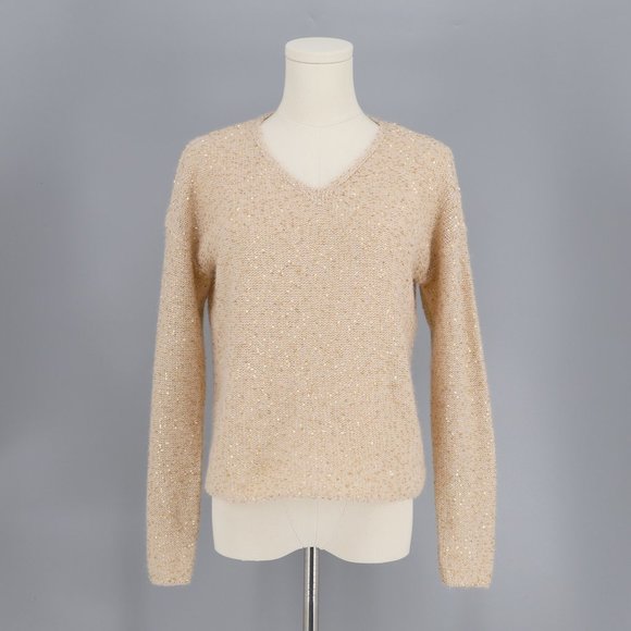 Garnet Hill Wool Alpaca Blend Sequined V-Neck Sweater Size XS - Picture 2 of 9
